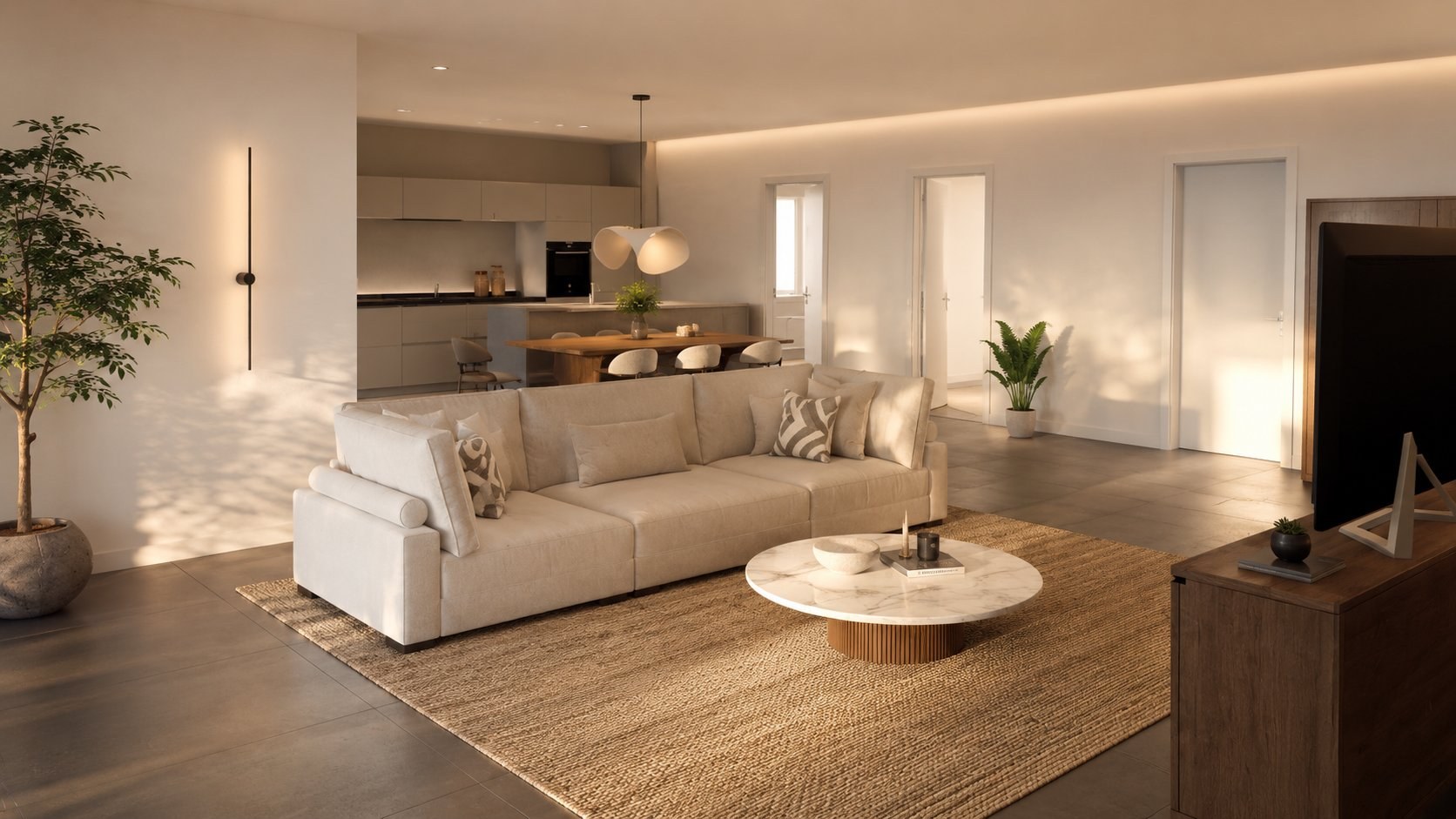 Fotorealistische 3D-Visualisierung eines Wohnzimmers